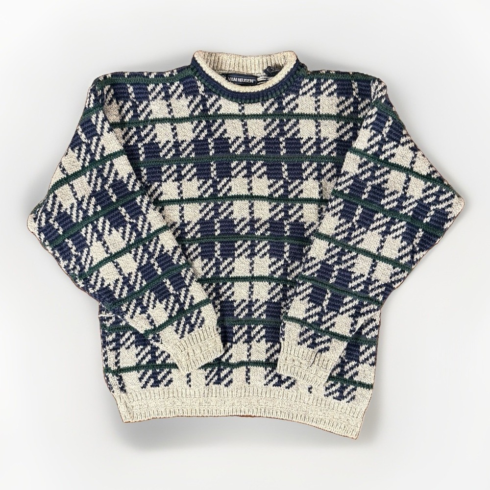 vintage Van Heusen geometric knit crewneck sweater 100% Cotton Made In USA Sz L